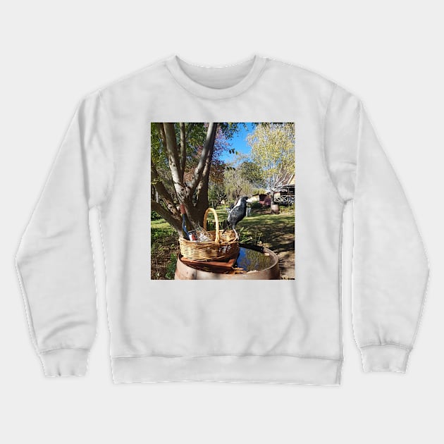 Magpie at Magpie Springs - Adelaide Hills Wine Region - Fleurieu Peninsula - by South Australian artist Avril Thomas Crewneck Sweatshirt by MagpieSprings